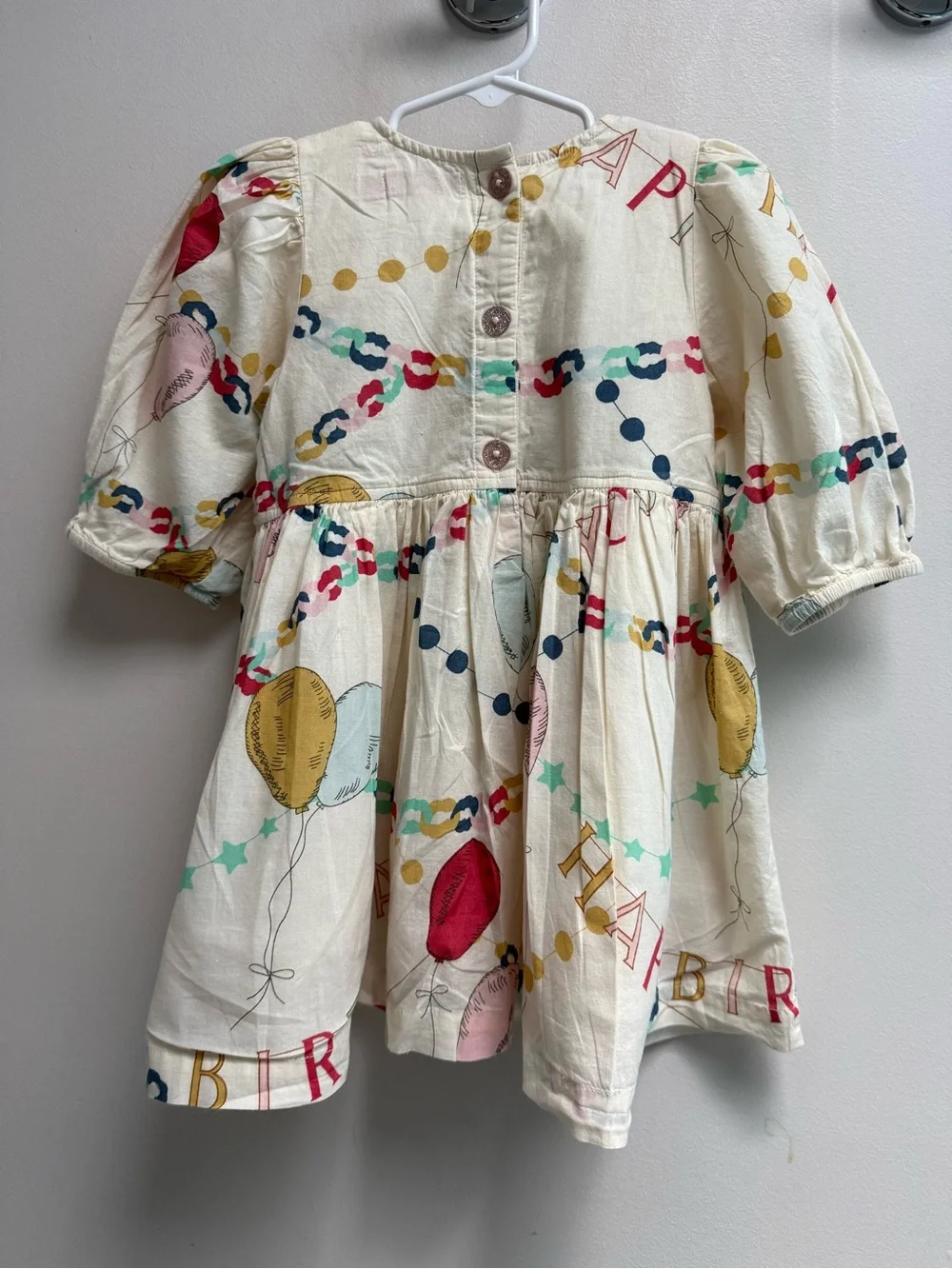 Pink Chicken Cream Party Print Puff-Sleeve Dress
